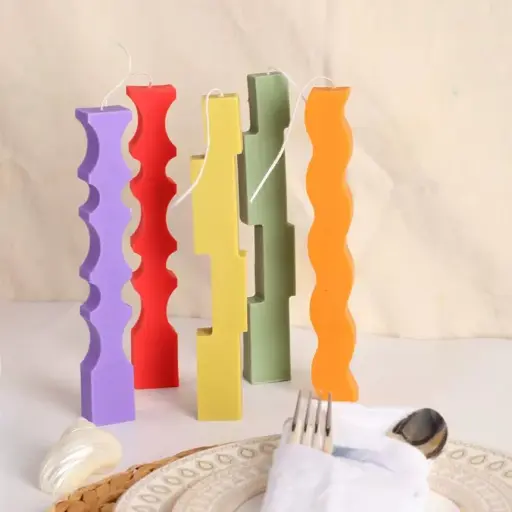 Wave & Zigzag Silicone Pillar Candle Mold – Railing, Wavy & Stepped Designs | DIY Candle Making, 9.44 Inch Long